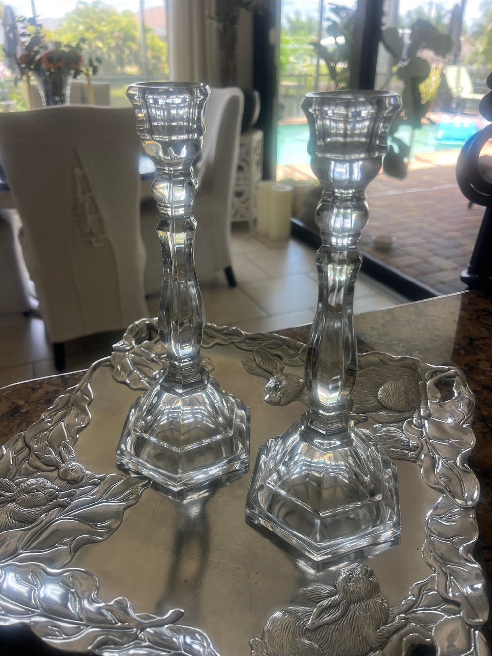 EUC Tiffany & Co Hampton pair of Crystal candlestick holders 9" tall